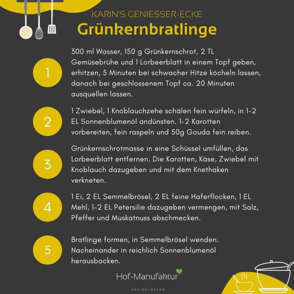 Grünkernbratlinge Rezept Hof-Manufaktur Kreiselmeyer